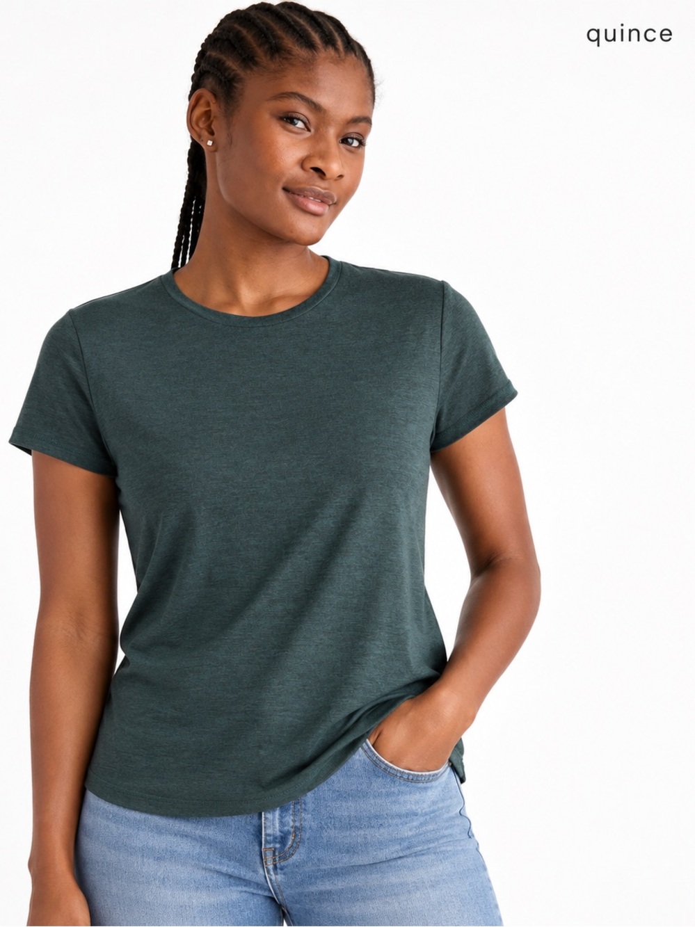 Quince Flowknit Breeze Tee Heather Green Short Sleeve Crewneck Top Medium